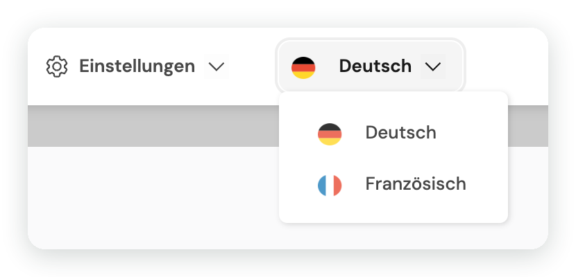 Sprachmenü im Editor mit Deutsch und Französisch